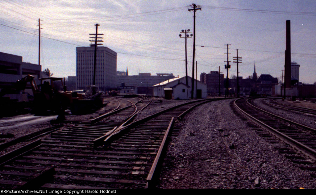 The view looking southbound as the main track is being taken up